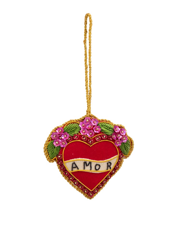 Hanging embroidered  Ex-voto heart - 2