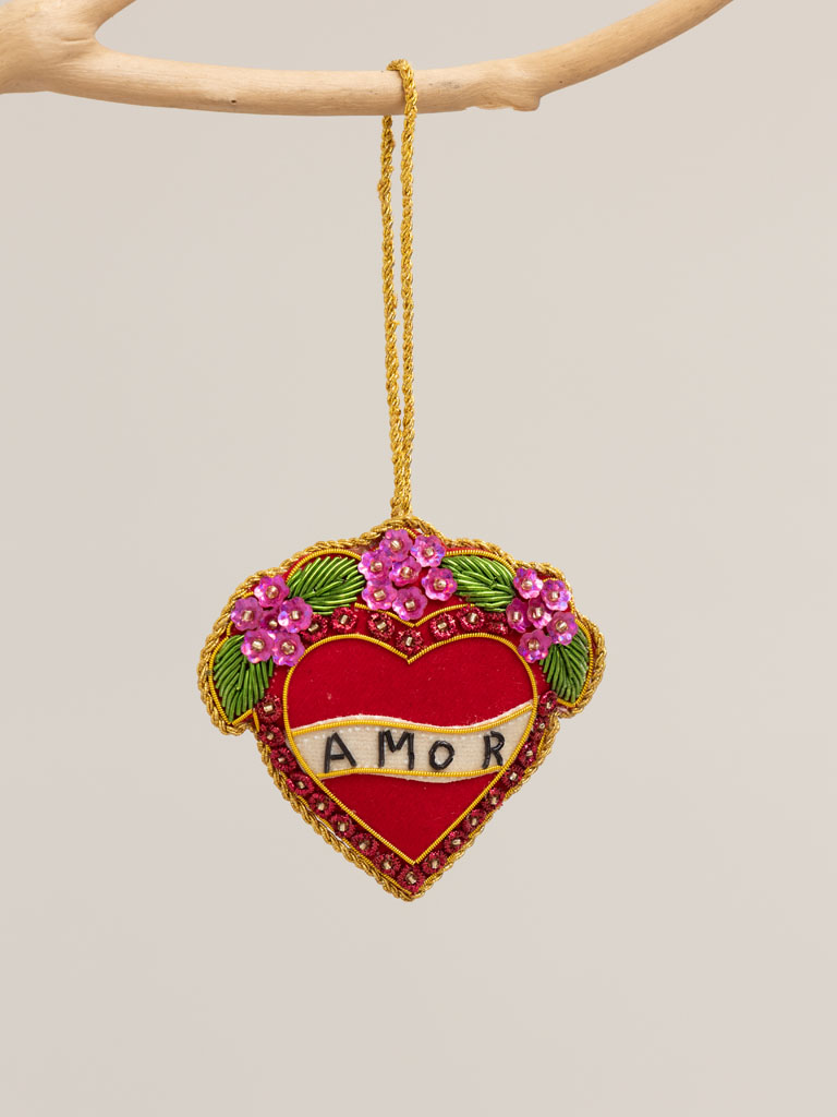 Hanging hand embroidered  Ex-voto heart - 1