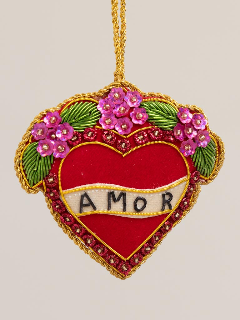 Hanging embroidered  Ex-voto heart - 3