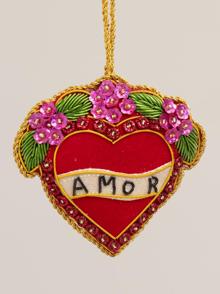 Hanging hand embroidered  Ex-voto heart - 3