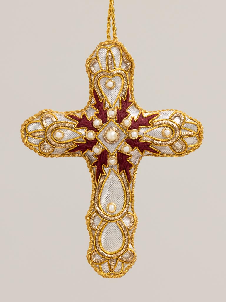 Hanging hand embroidered cross with sequins - 3