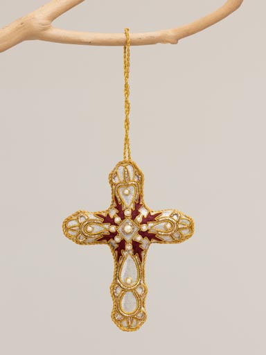 Embroidered hanging cross with sequins