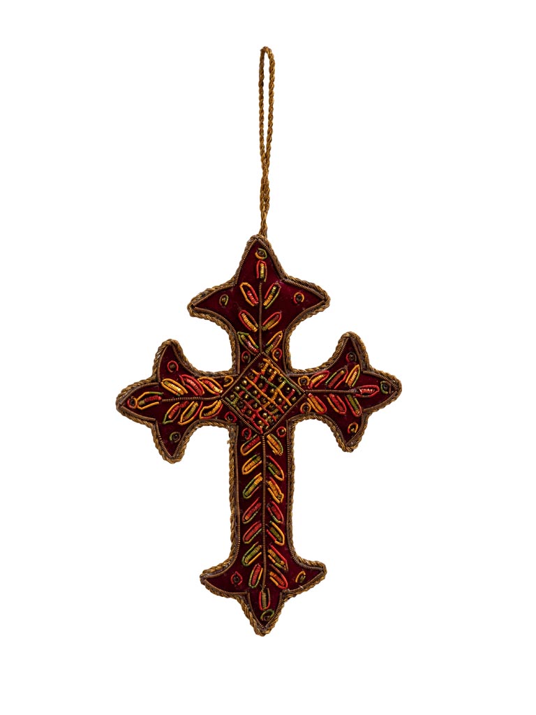 Embroidered hanging burgundy cross - 2
