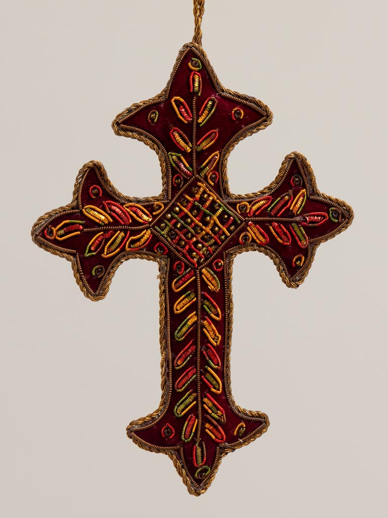 Embroidered hanging burgundy cross - 3