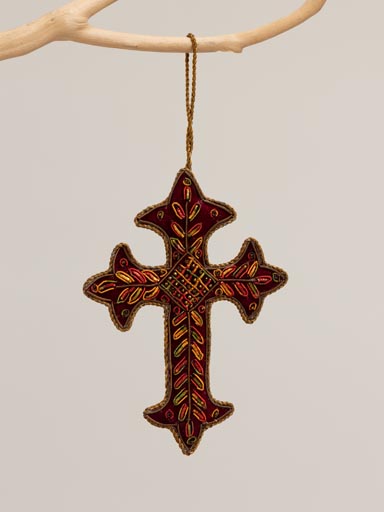 Embroidered hanging burgundy cross