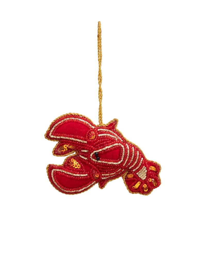 Hanging embroidered lobster with sequins - 2