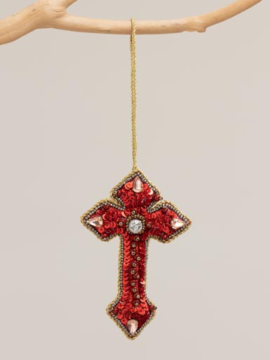 Hanging red cross with diamonds