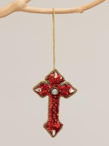 Suspension croix rouge et diamants