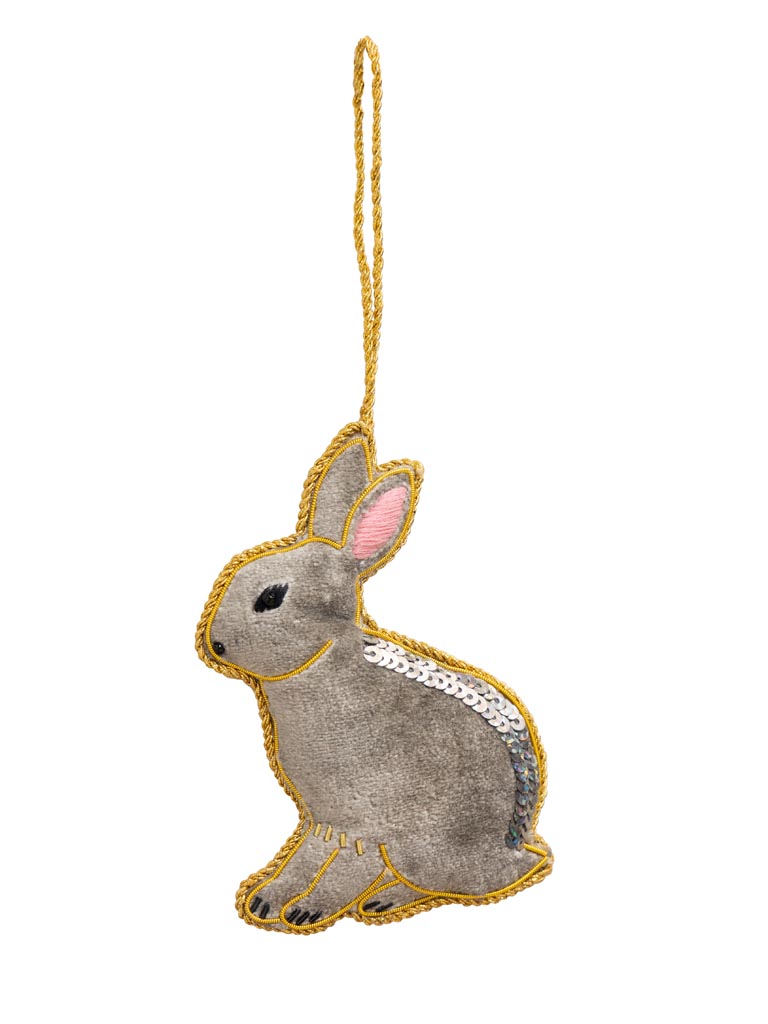 Hanging hand embroidered rabbit with sequins - 2