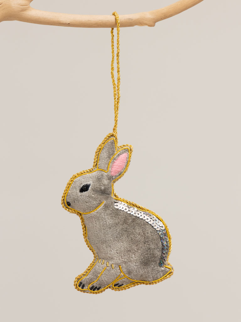 Hanging hand embroidered rabbit with sequins - 1
