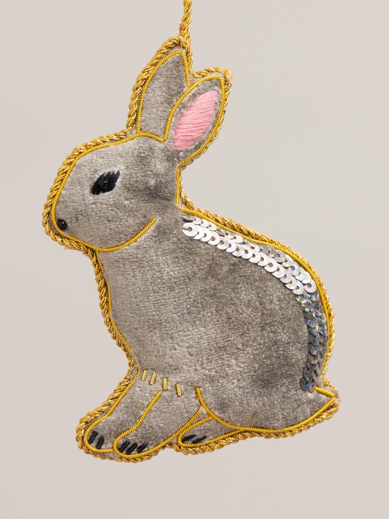 Hanging hand embroidered rabbit with sequins - 3