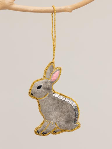 Hanging hand embroidered rabbit with sequins