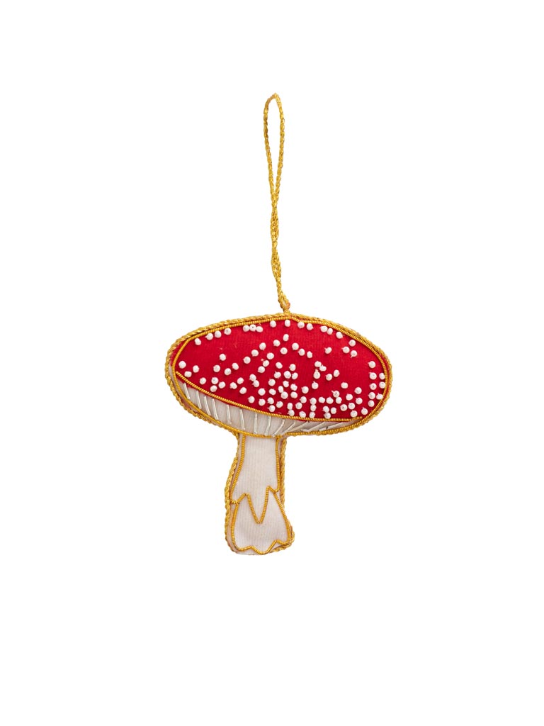 Hanging red embroidered mushroom - 2