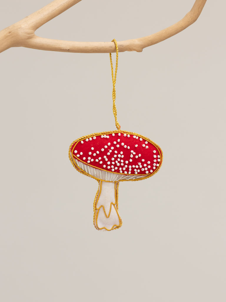 Hanging red embroidered mushroom - 1