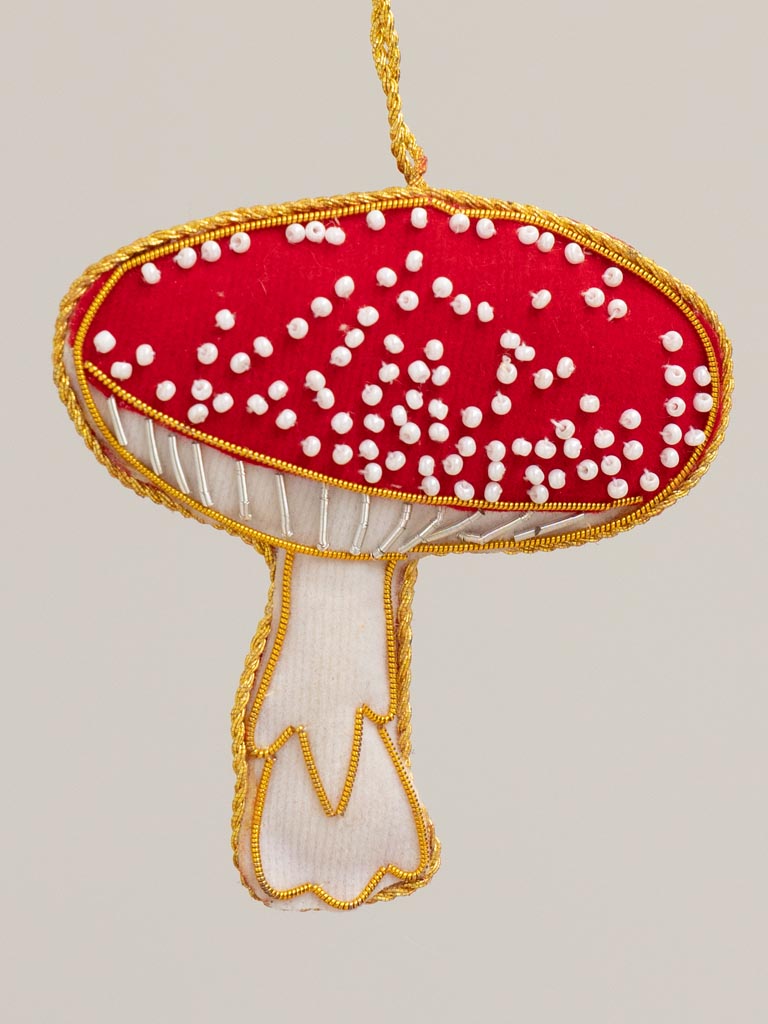 Hanging red embroidered mushroom - 3