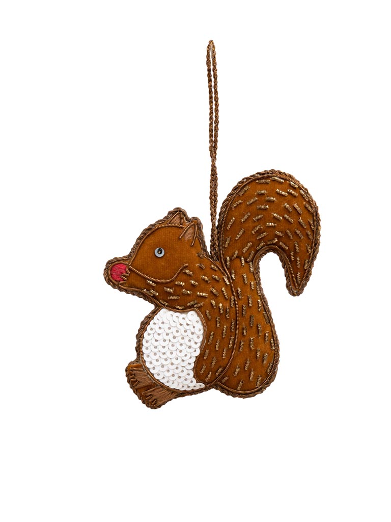 Hanging hand embroidered squirrel with sequins - 2