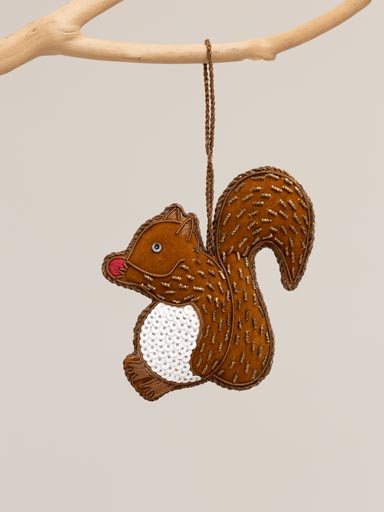 Hanging hand embroidered squirrel with sequins
