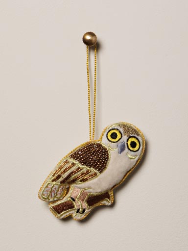 Suspension brodée main Hibou