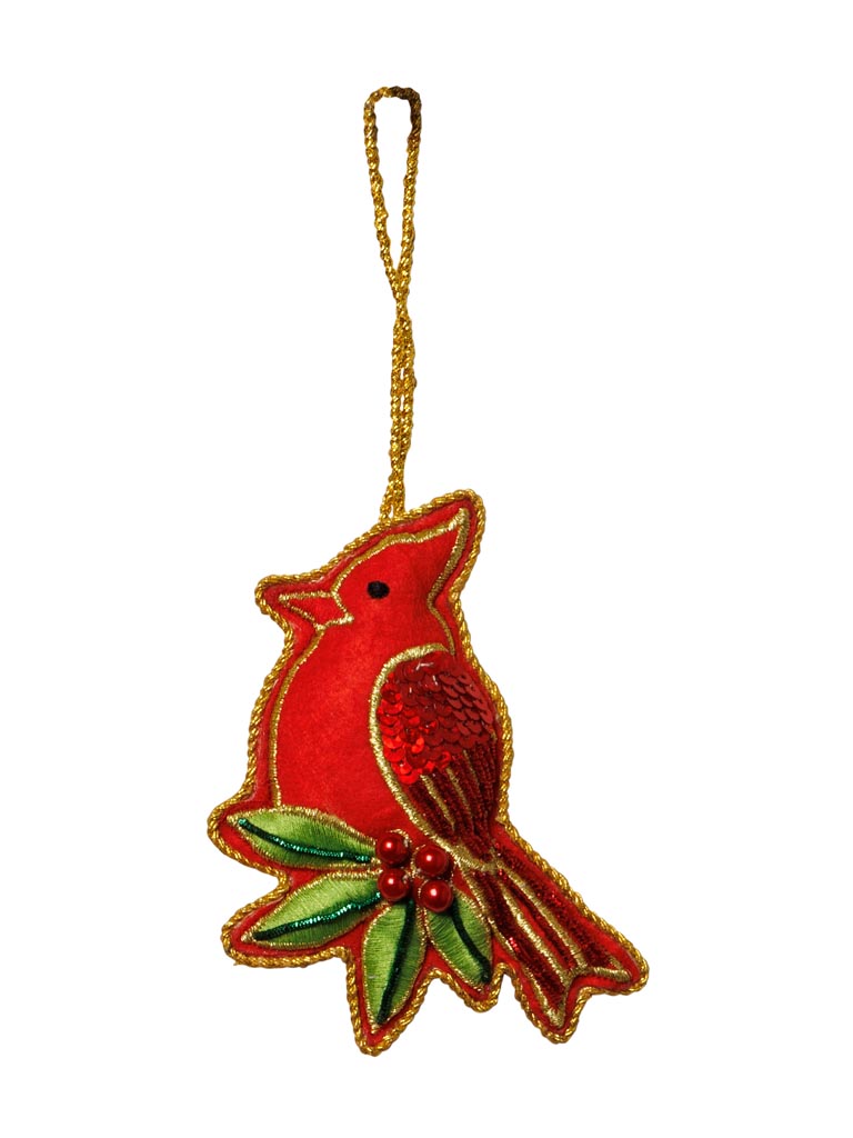 Hanging hand embroidered Cardinal - 2