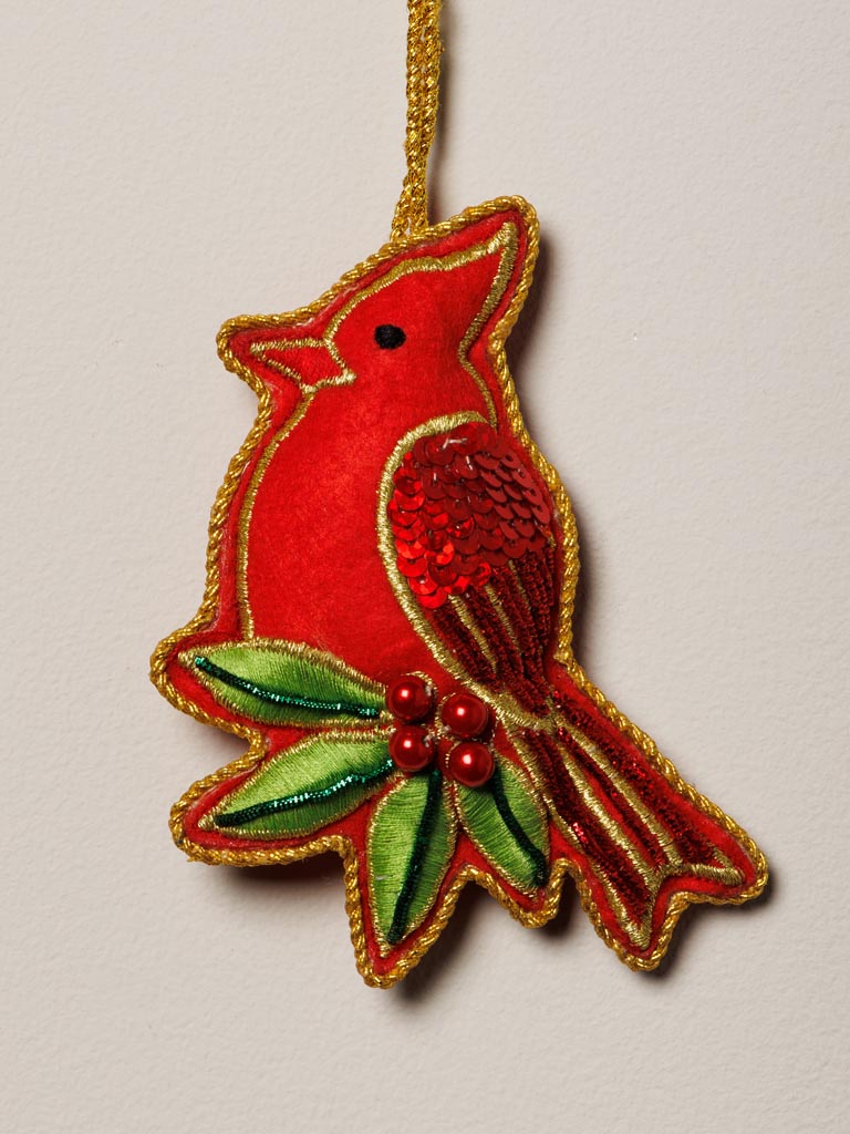 Hanging hand embroidered Cardinal - 3