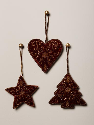 S/3 hanging hand embroidered Xmas