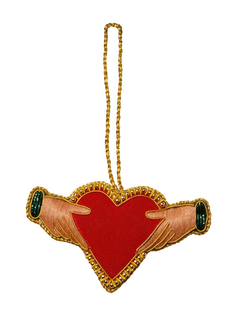 Hanging hand embroidered heart & hands - 2