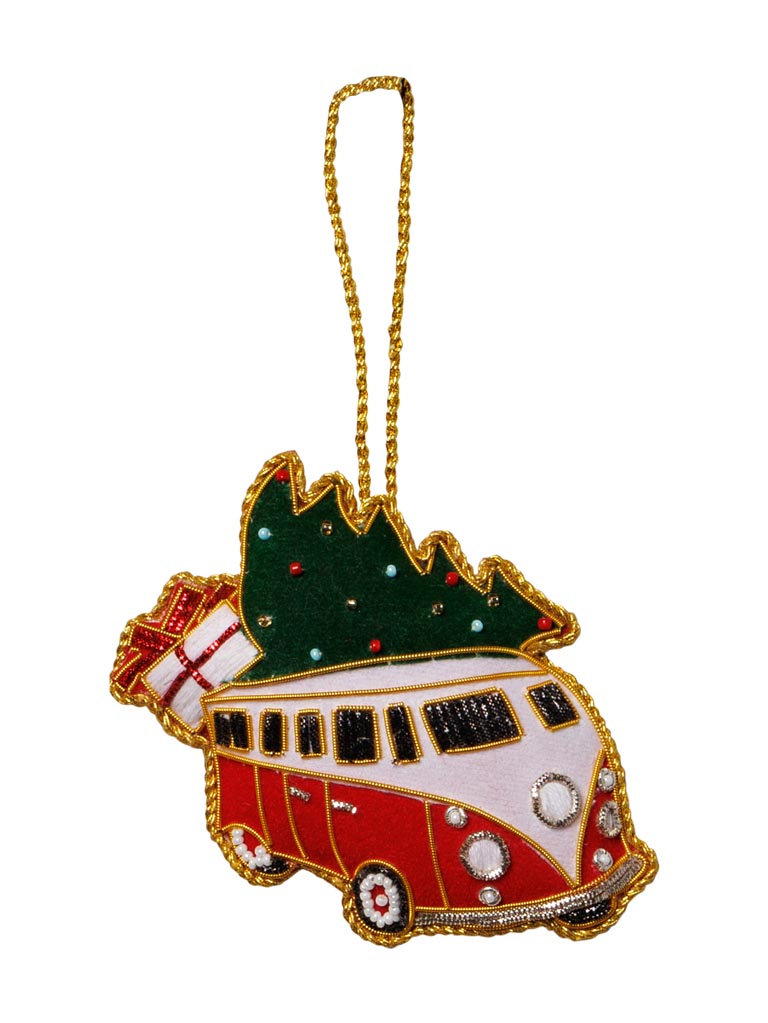 Hanging hand embroidered Red Van - 2