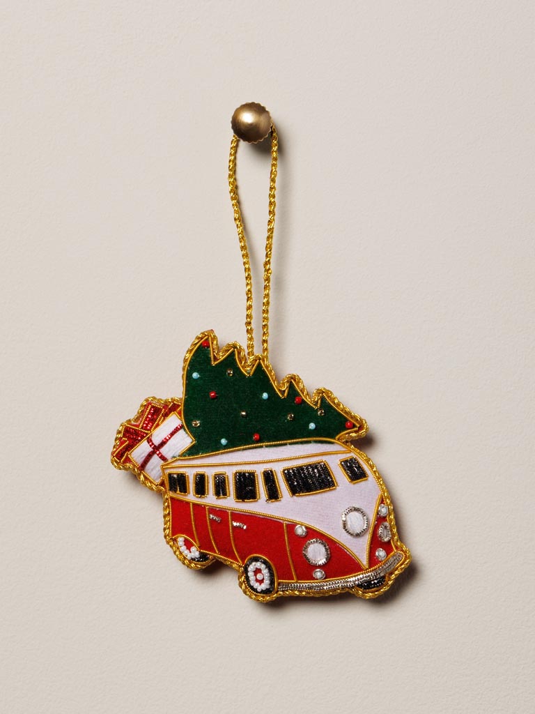 Hanging hand embroidered Red Van - 1