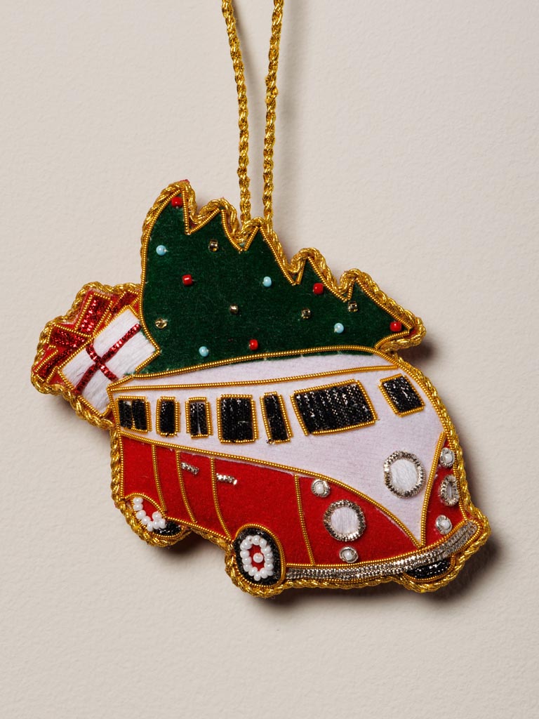 Hanging hand embroidered Red Van - 3