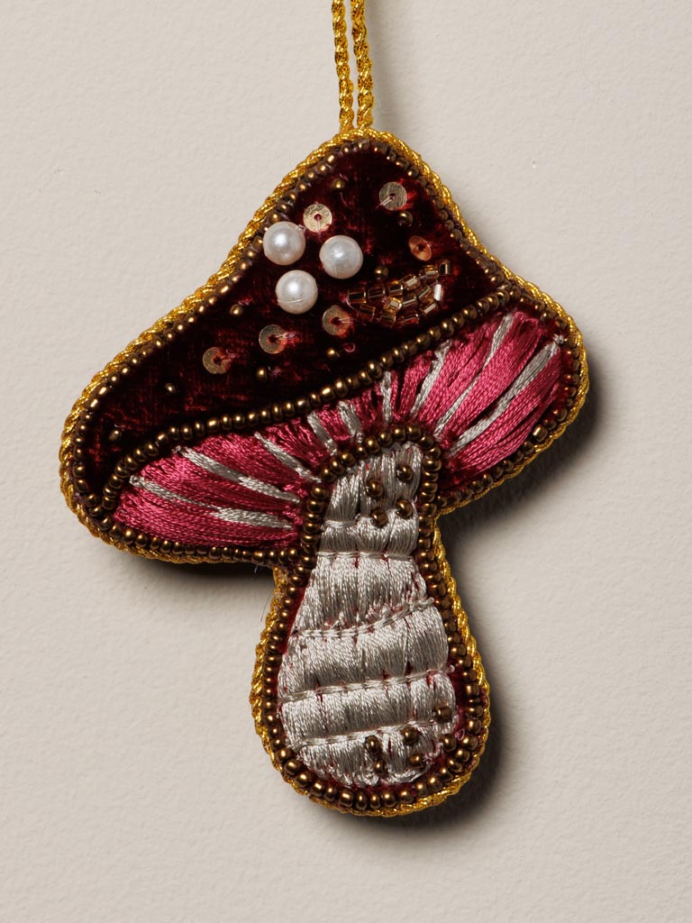 Hanging hand embroidered Wood Mushroom - 3