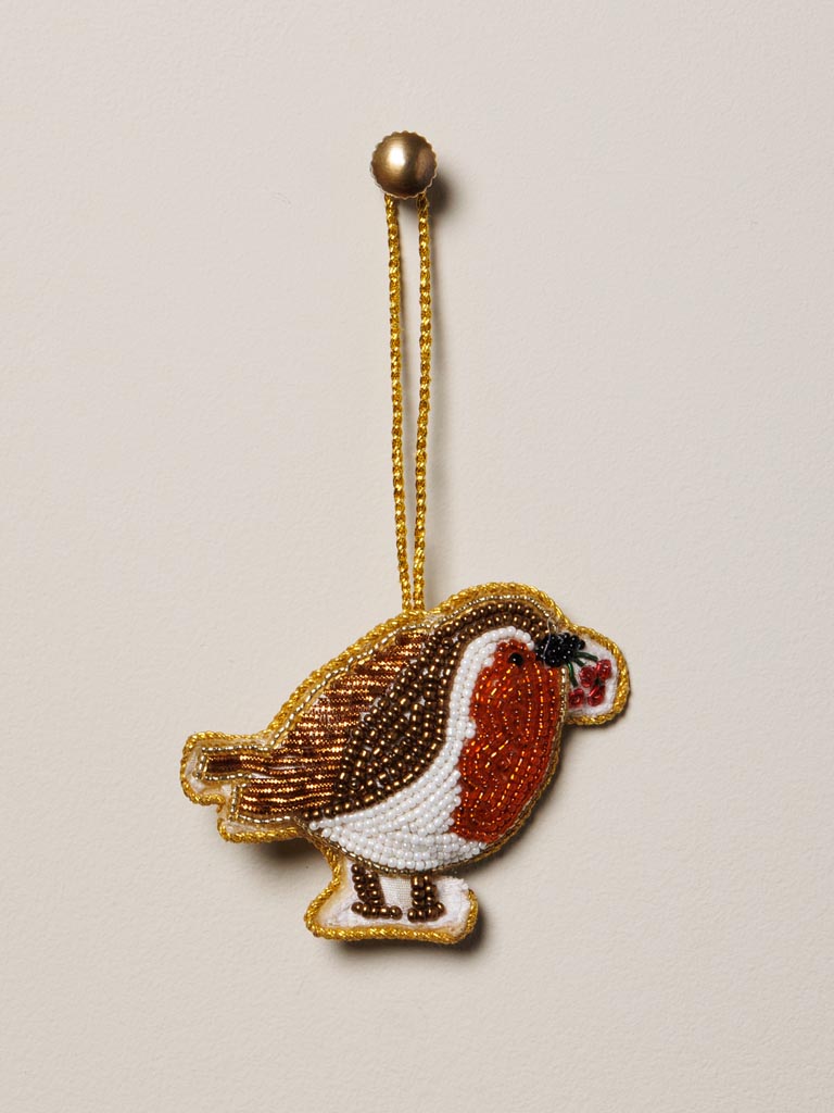 Hanging hand embroidered Robin - 1