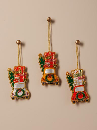 S/3 suspensions voitures Noël brodées