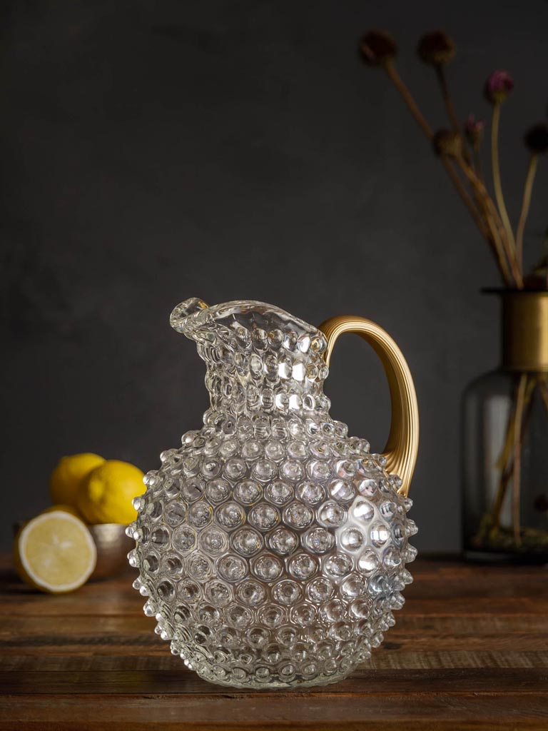 Clear hobnail picther 2L with golden handle - 1
