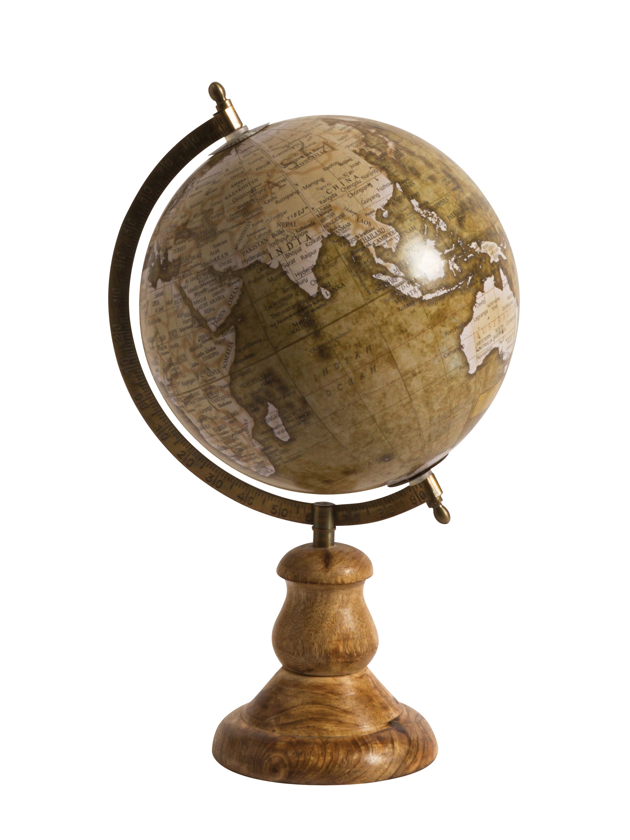 Green globe on natural wood round base - 2