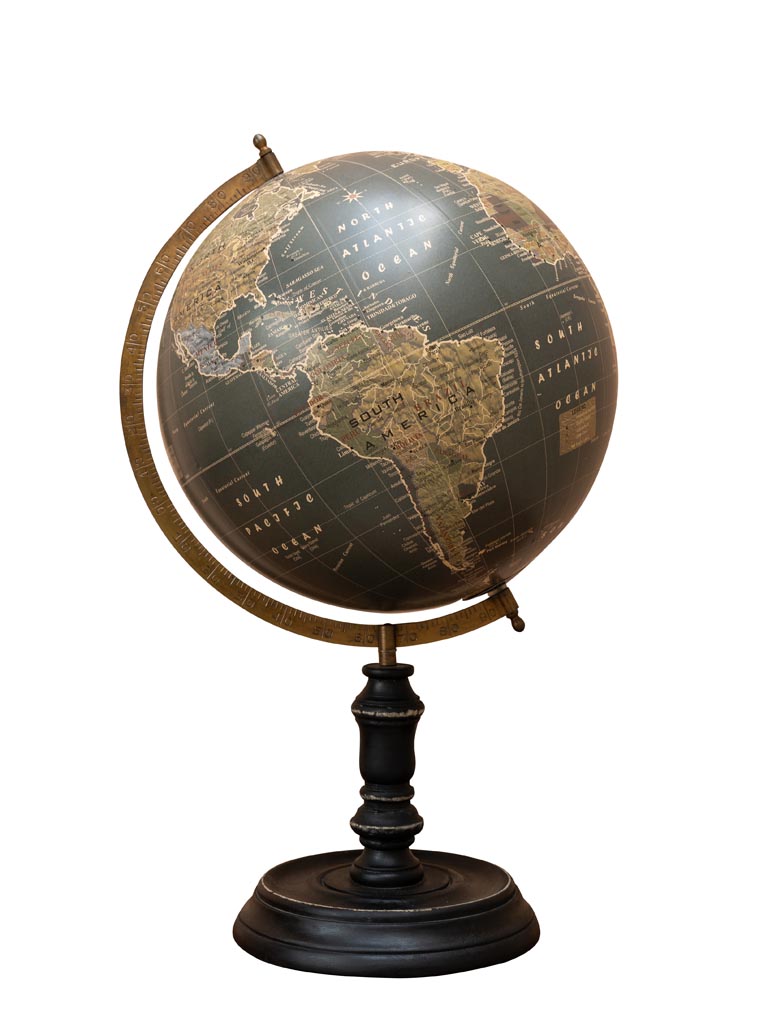 Dark vintage globe on black base - 2