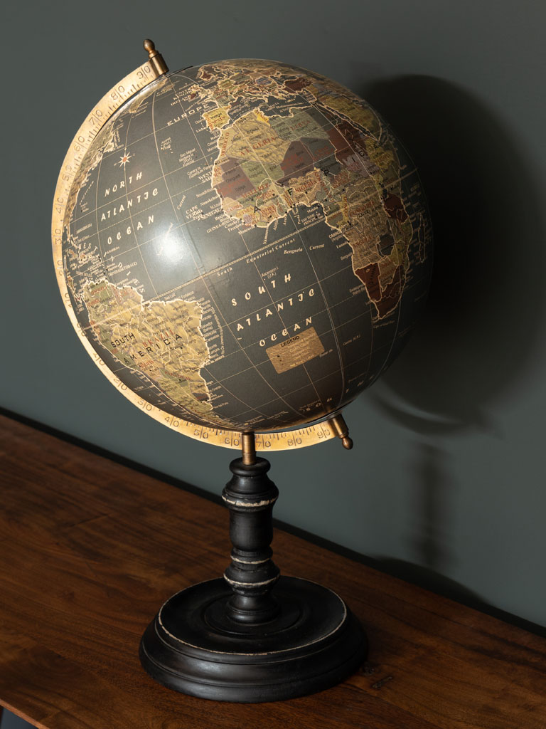 Dark vintage globe on black base - 1