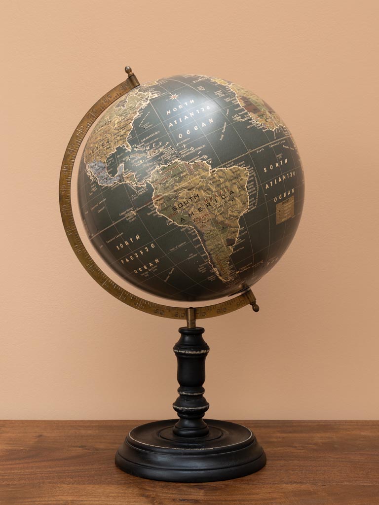 Dark vintage globe on black base - 3