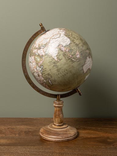 Green and beige 8'' globe on burnt stand