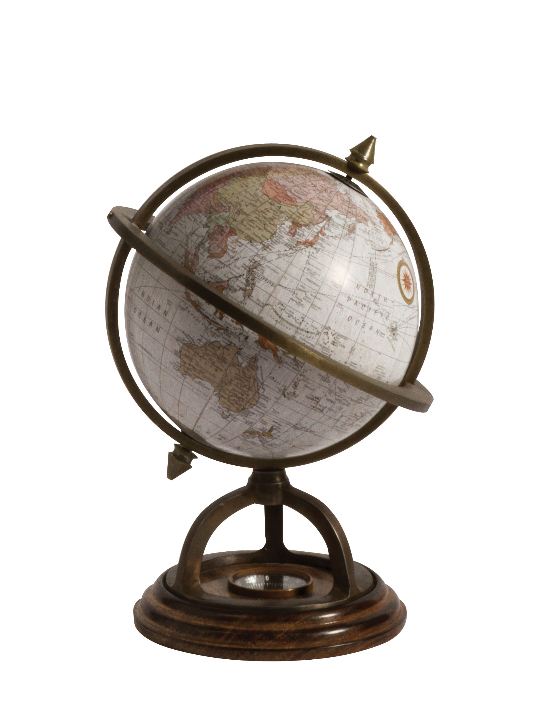 Globe with compass aluminium arc brass patina - 2