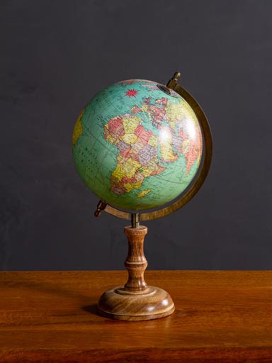 Mappemonde colorée20cm base bois naturel