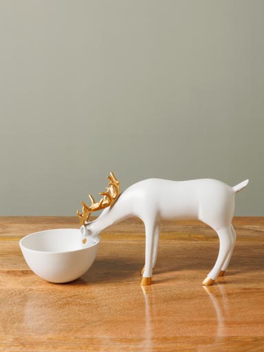 Trinket tray white deer golden horns