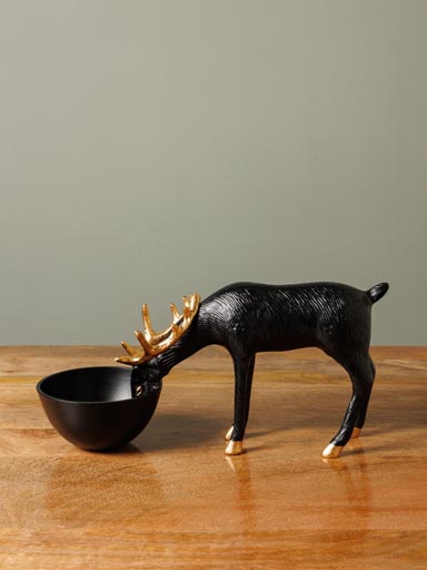 Trinket tray black deer golden horns