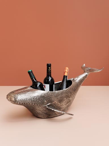 Large whale ice bucket silver metal
