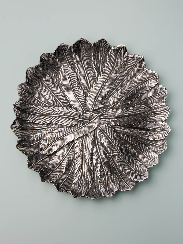 Plateau métal argent plumes - 1