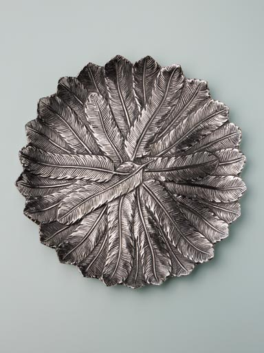 Large feather tray silver metal