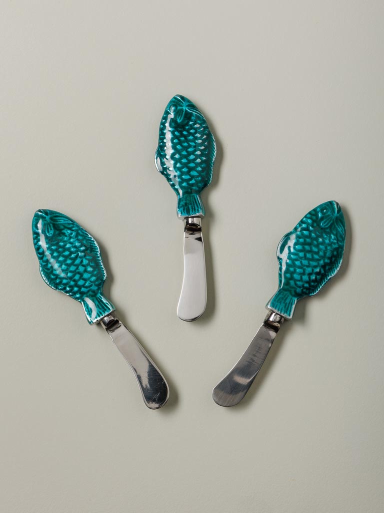 S/3 couteaux à beurre poisson vert - 3