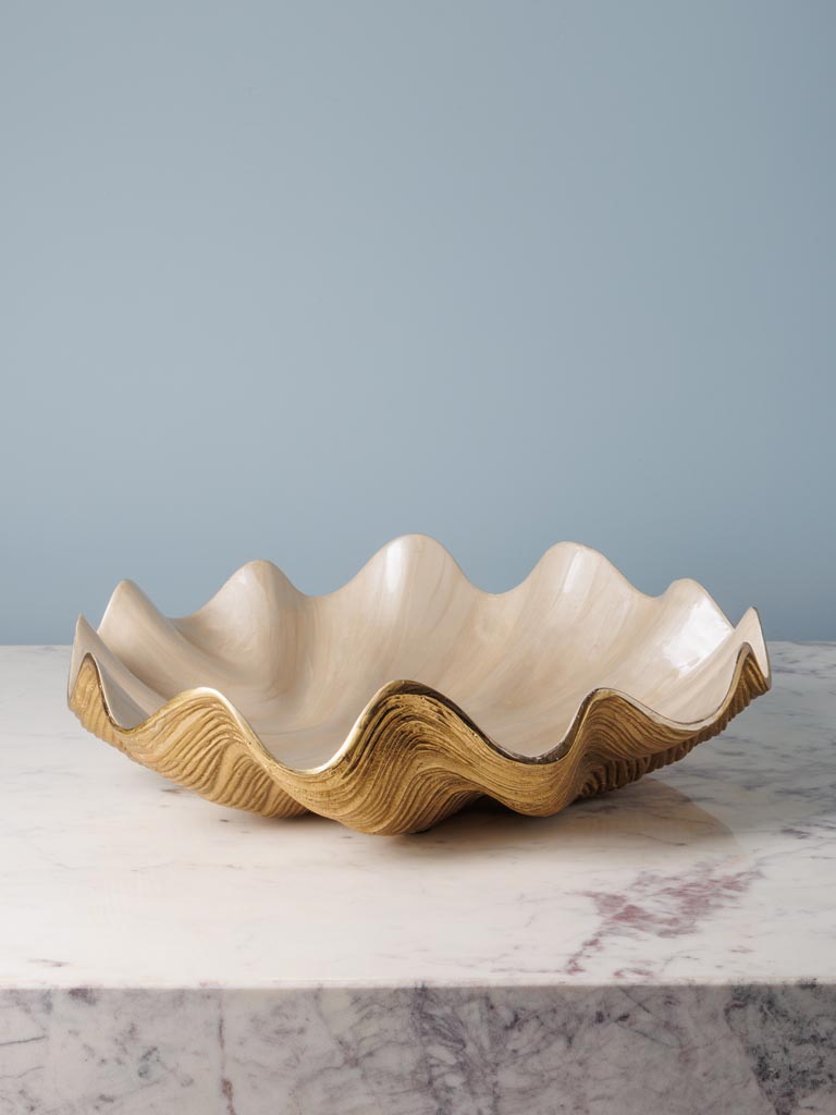 Large shell fruit bowl with beige enamel - 1