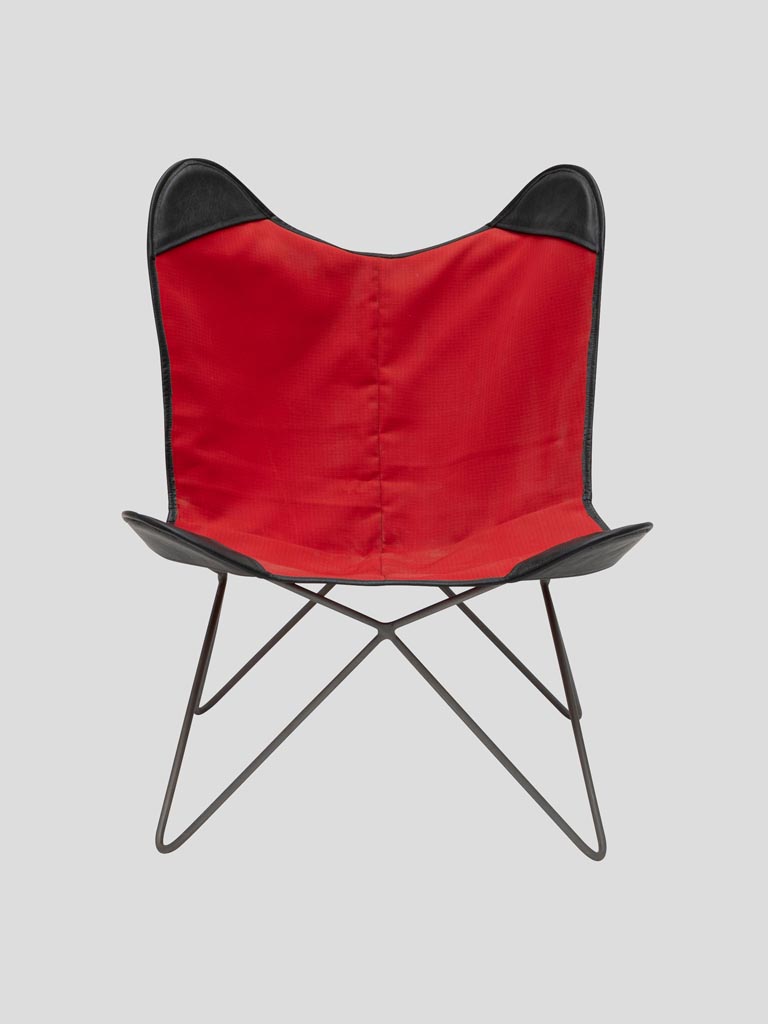 Butterfly chair red black leather - 2