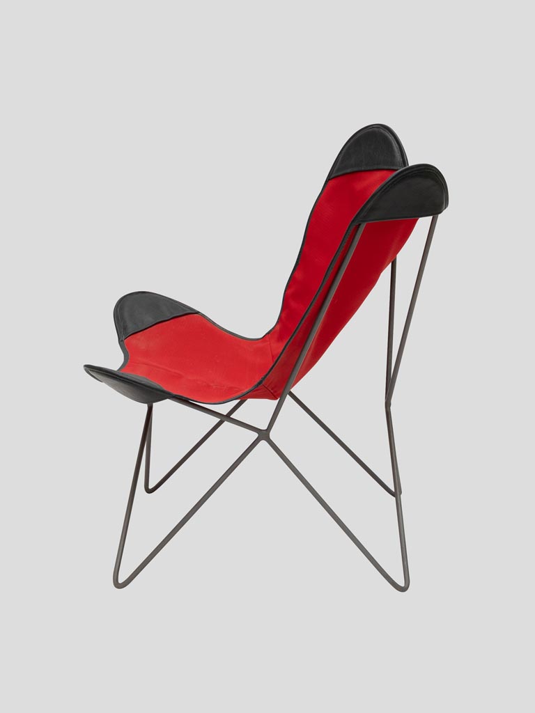 Butterfly chair red black leather - 4