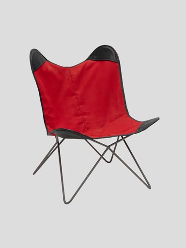 Butterfly chair red black leather